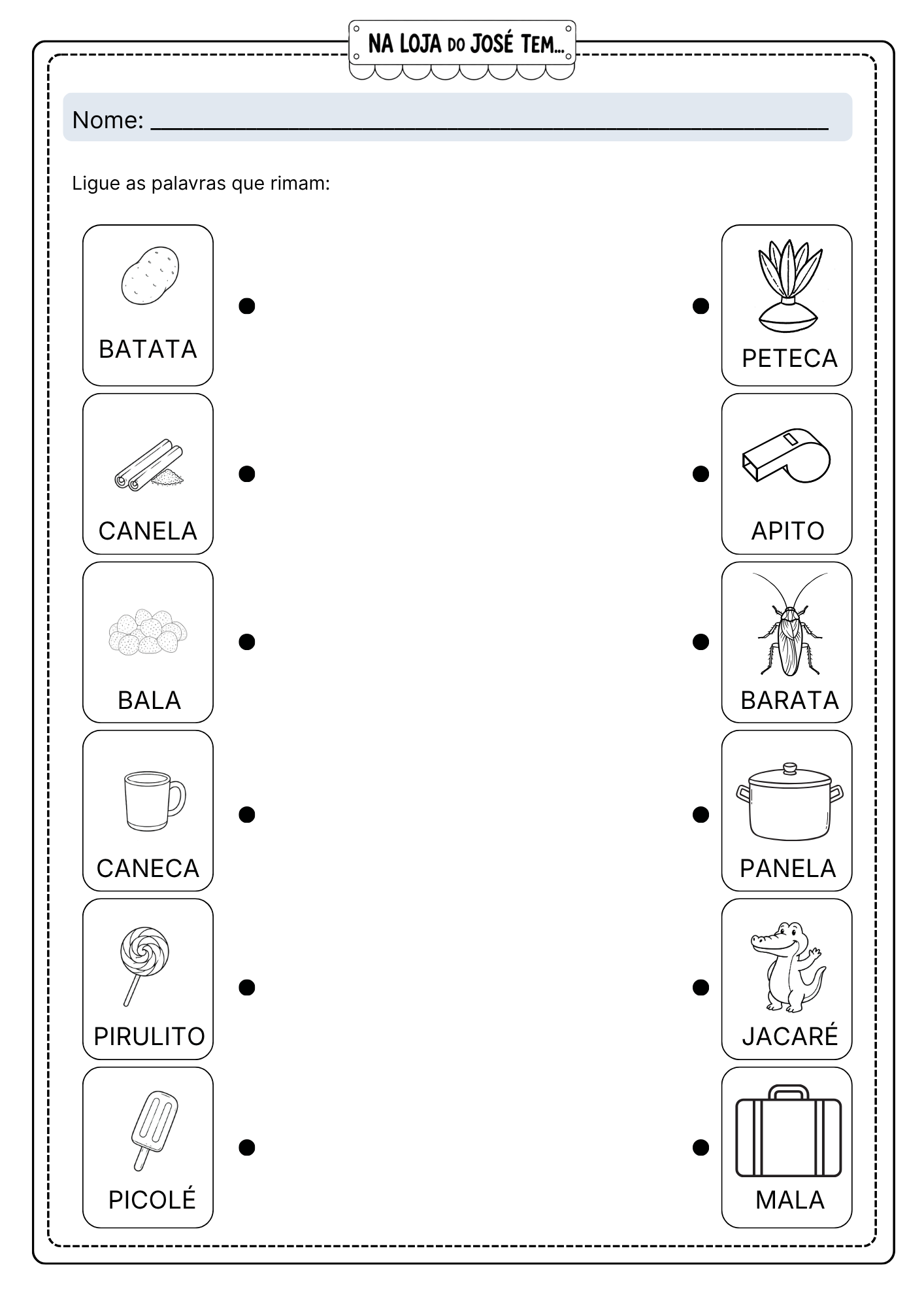 Atividade de ligar as palavras que rimam
