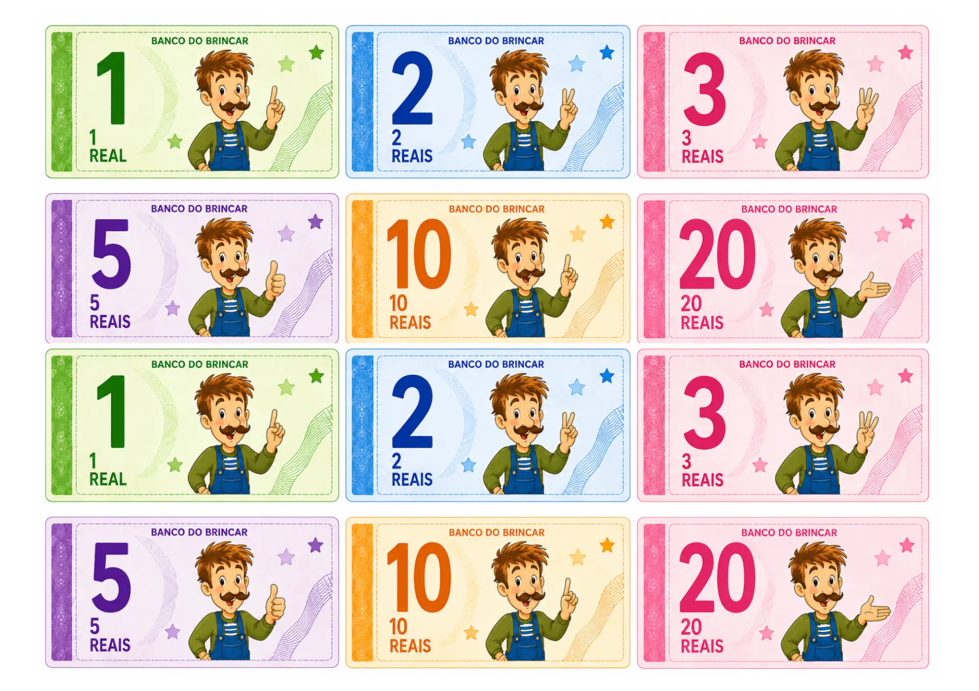Cédulas do “Banco do Brincar” para recortar